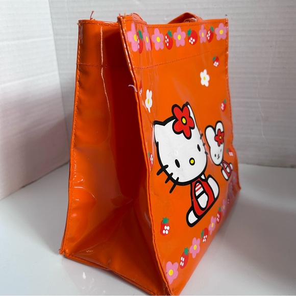 Orange Hello Kitty vinyl tote bag lunch bag 8” tall - Picture 4 of 5